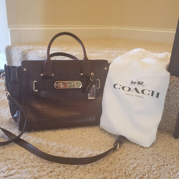 Coach Swagger Crocodile Embossed Leather Bag - Picture 1 of 6